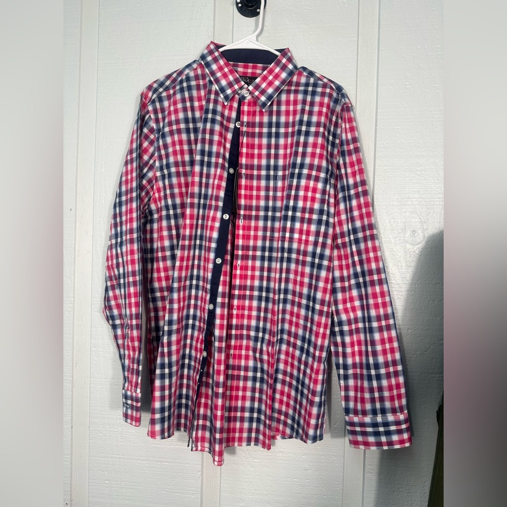 Galaxy Mens Pink and Blue Plaid Shirt Size Large NWOT